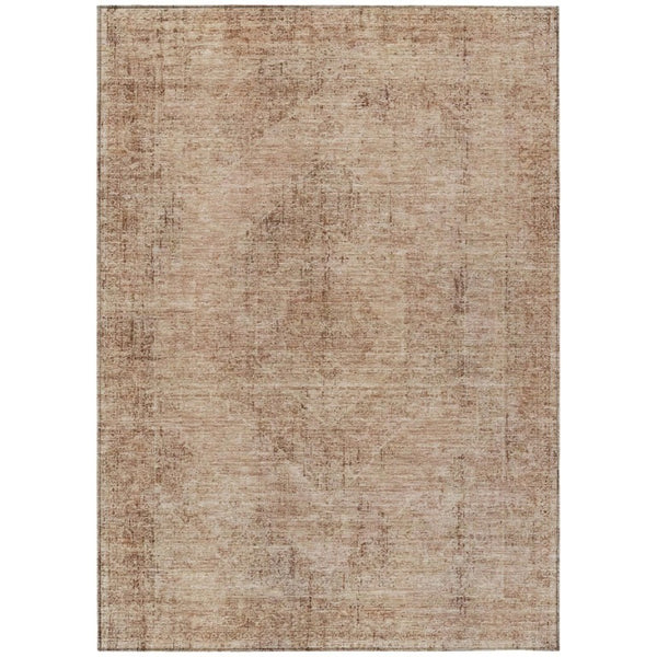 HomeRoots 5x8 Salmon Orange Oriental Polyester Area Rug Washable for Patio or Living Room 739188