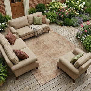 8 X 10 Salmon Orange Oriental Polyester Rug Stain Resistant Indoor Outdoor