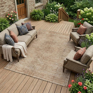 10 X 14 Salmon Orange Oriental Polyester Area Rug Washable for Indoor Outdoor Use