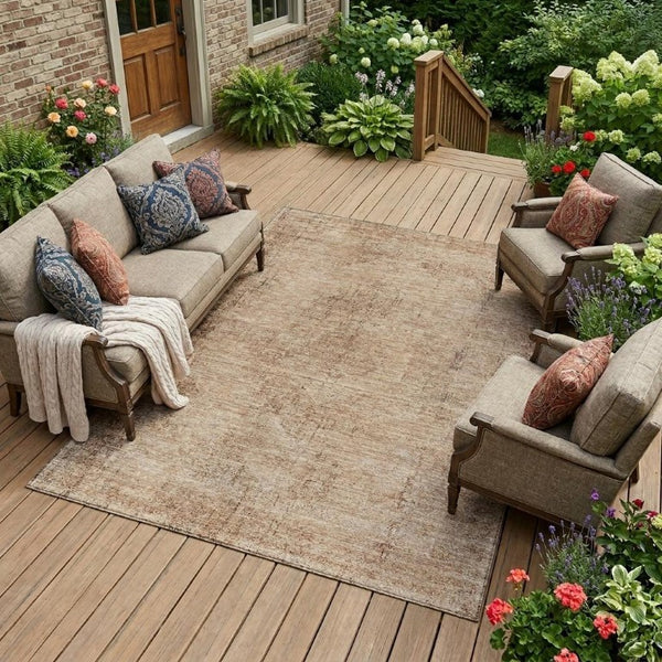 10 X 14 Salmon Orange Oriental Polyester Area Rug Washable for Indoor Outdoor Use