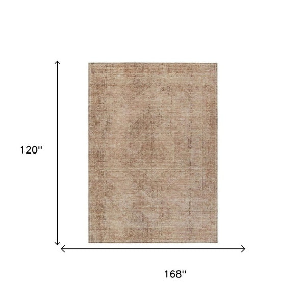 10 X 14 Salmon Orange Oriental Polyester Area Rug Washable for Indoor Outdoor Use