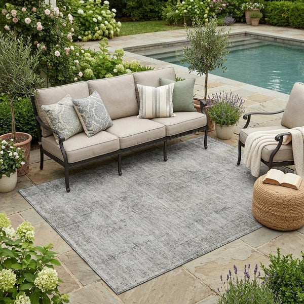 5 X 8 Silver Gray Oriental Polyester Area Rug Washable for Indoor Outdoor Use