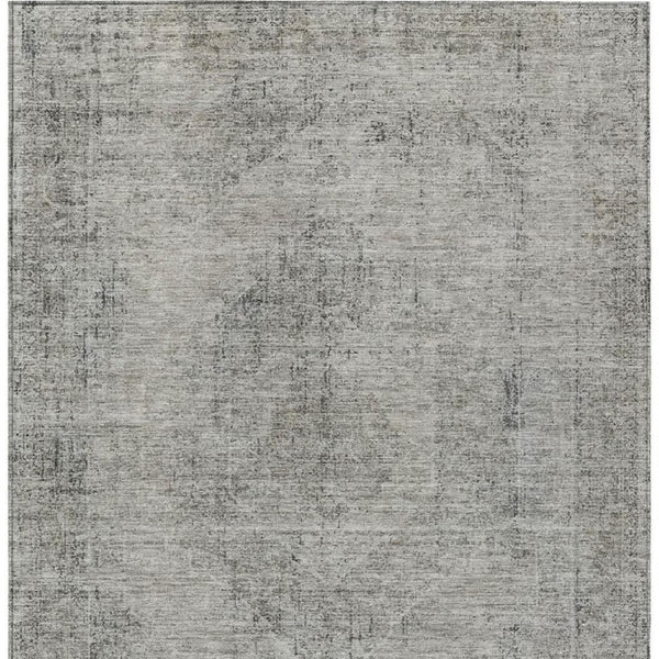 5 X 8 Silver Gray Oriental Polyester Area Rug Washable for Indoor Outdoor Use