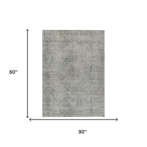 5 X 8 Silver Gray Oriental Polyester Area Rug Washable for Indoor Outdoor Use