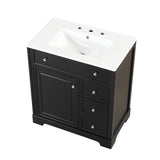 English Elm 30" Bathroom Vanity With Sink Top, Bathroom Vanity Cabinet With Door and Two Drawers, Mdf Boards, Solid Wood, One Package, Black