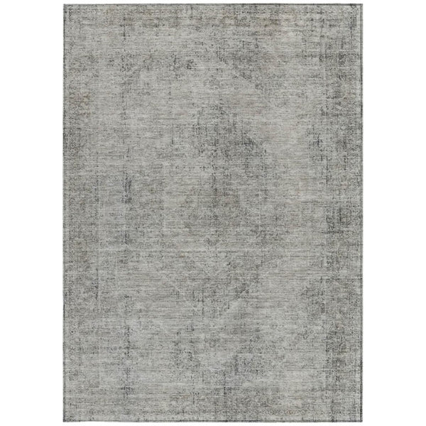 8x10 Silver Gray Oriental Polyester Area Rug Stain Resistant Indoor Outdoor Use