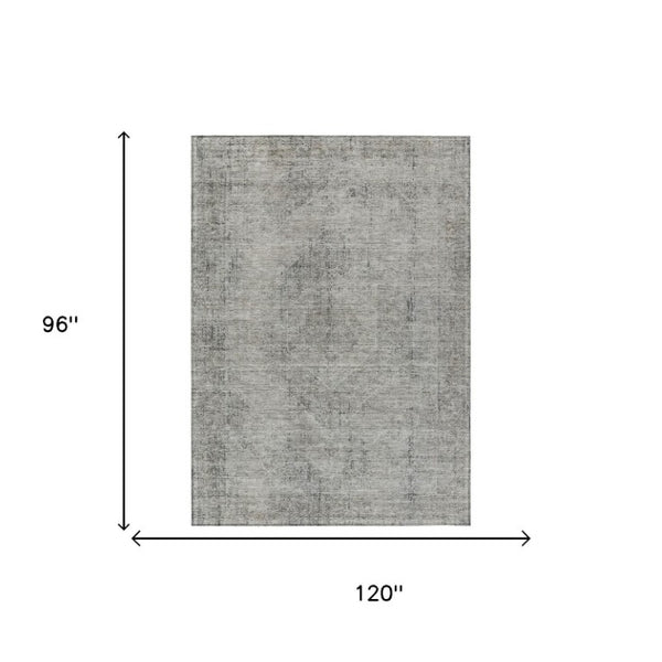 8x10 Silver Gray Oriental Polyester Area Rug Stain Resistant Indoor Outdoor Use