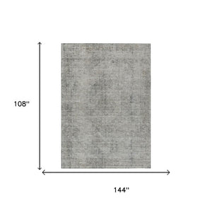 9 X 12 Silver Gray Oriental Polyester Area Rug Washable for Indoor Outdoor Use