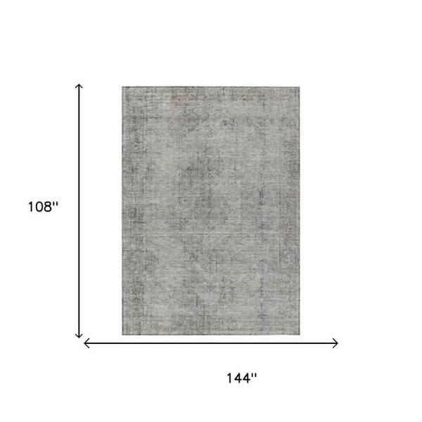 9 X 12 Silver Gray Oriental Polyester Area Rug Washable for Indoor Outdoor Use