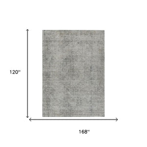 10 X 14 Oriental Polyester Area Rug Washable Indoor Outdoor Silver Gray Patio