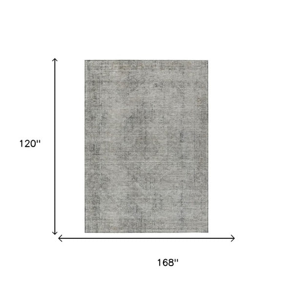 10 X 14 Oriental Polyester Area Rug Washable Indoor Outdoor Silver Gray Patio