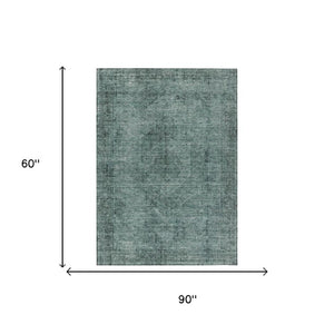 5 X 8 Teal Gray Oriental Polyester Area Rug Washable Stain Resistant Indoor Outdoor