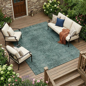 8 X 10 Teal Gray Oriental Polyester Area Rug Stain Resistant for Patio or Living Room