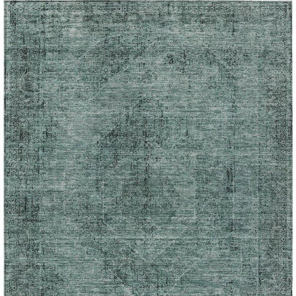 8 X 10 Teal Gray Oriental Polyester Area Rug Stain Resistant for Patio or Living Room