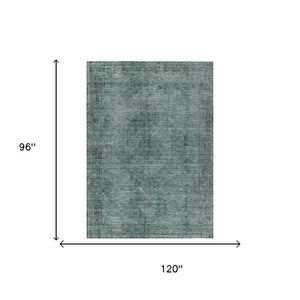 8 X 10 Teal Gray Oriental Polyester Area Rug Stain Resistant for Patio or Living Room