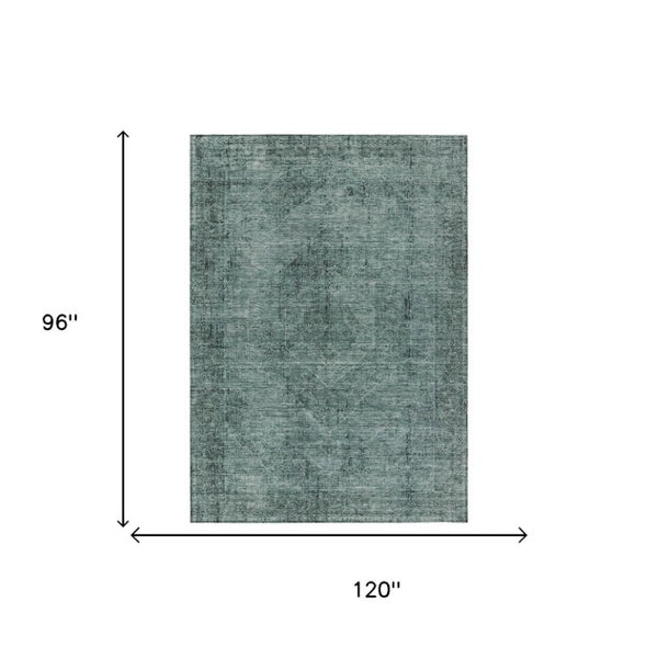 8 X 10 Teal Gray Oriental Polyester Area Rug Stain Resistant for Patio or Living Room
