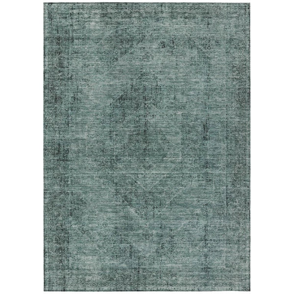 HomeRoots 9x12 Teal Gray Oriental Polyester Area Rug Washable Stain Resistant Indoor Outdoor 739203