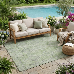 5x8 Geometric Sage Green Polyester Area Rug Washable for Indoor Outdoor Spaces
