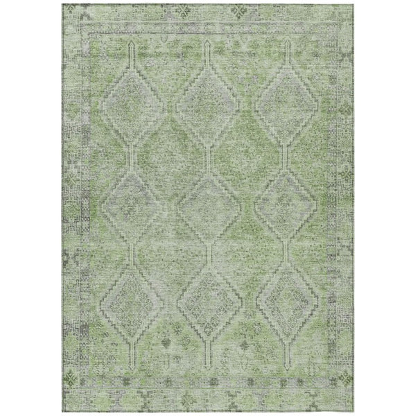 HomeRoots 5x8 Geometric Sage Green Polyester Area Rug Washable for Indoor Outdoor Spaces 739206