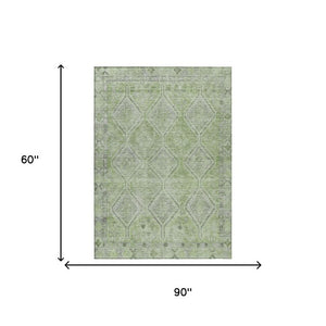5x8 Geometric Sage Green Polyester Area Rug Washable for Indoor Outdoor Spaces