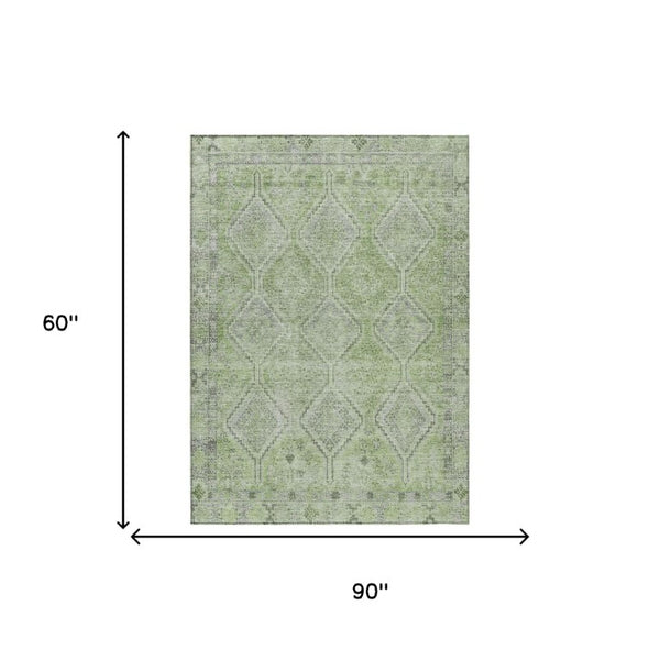 5x8 Geometric Sage Green Polyester Area Rug Washable for Indoor Outdoor Spaces