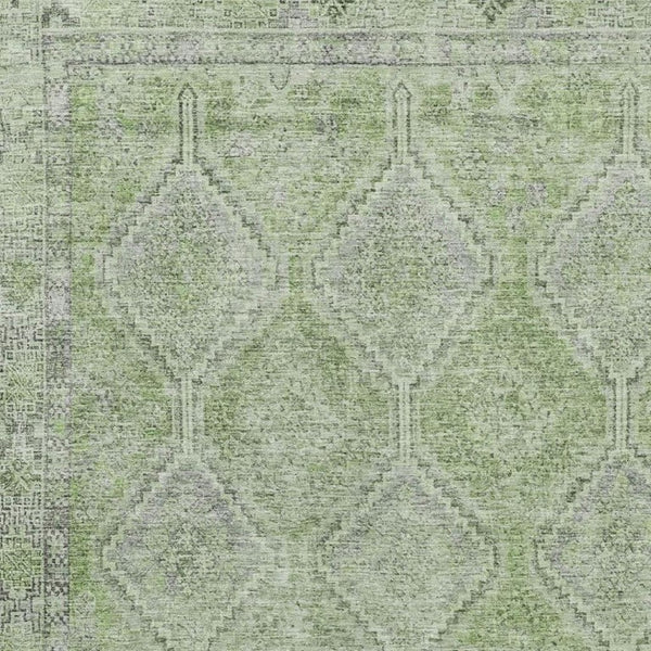 10 Ft X 14 Ft Sage Green Geometric Polyester Washable Rug for Patio or Living Room