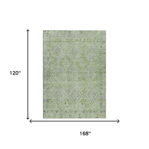 10 Ft X 14 Ft Sage Green Geometric Polyester Washable Rug for Patio or Living Room