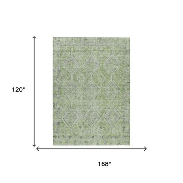10 Ft X 14 Ft Sage Green Geometric Polyester Washable Rug for Patio or Living Room