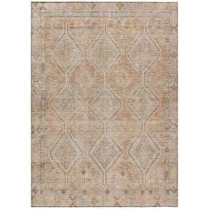 HomeRoots 9 X 12 Copper Orange Geometric Polyester Area Rug Washable for Indoor Outdoor Use 739215