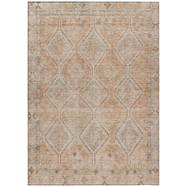 HomeRoots 9 X 12 Copper Orange Geometric Polyester Area Rug Washable for Indoor Outdoor Use 739215