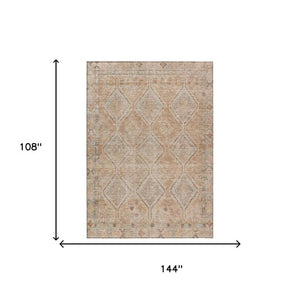 9 X 12 Copper Orange Geometric Polyester Area Rug Washable for Indoor Outdoor Use