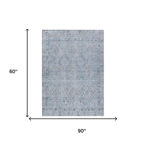 5x8 Sky Blue Geometric Polyester Area Rug Washable Stain Resistant Indoor Outdoor
