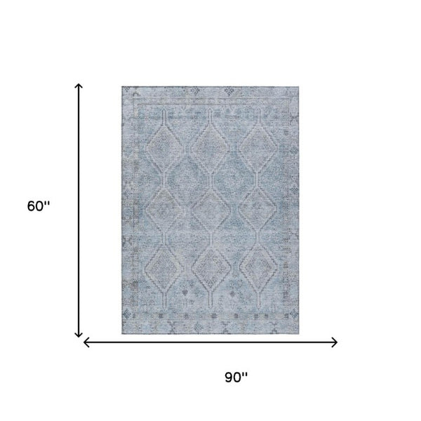 5x8 Sky Blue Geometric Polyester Area Rug Washable Stain Resistant Indoor Outdoor