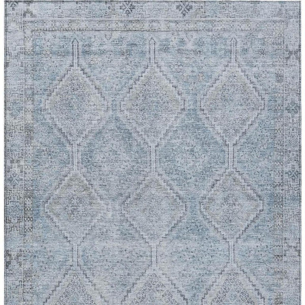 10 X 14 Blue Geometric Polyester Area Rug Washable for Indoor Outdoor Spaces