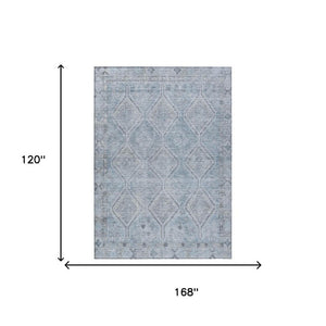 10 X 14 Blue Geometric Polyester Area Rug Washable for Indoor Outdoor Spaces