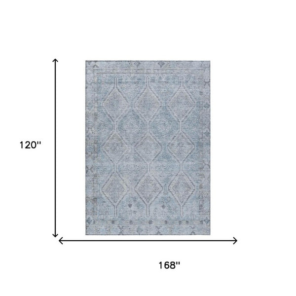 10 X 14 Blue Geometric Polyester Area Rug Washable for Indoor Outdoor Spaces