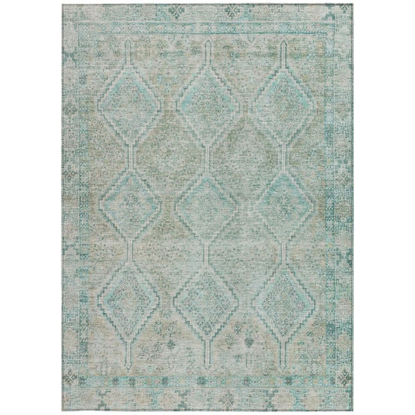 5 X 8 Turquoise Teal Geometric Polyester Area Rug for Patio Porch or Living Room