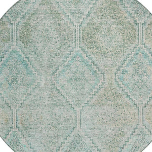 8 Ft Round Geometric Polyester Area Rug Washable Teal Indoor Outdoor Patio