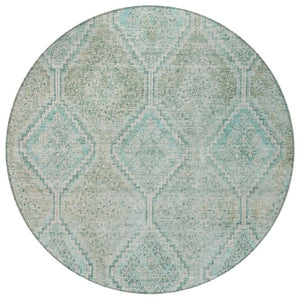 8 Ft Round Geometric Polyester Area Rug Washable Teal Indoor Outdoor Patio