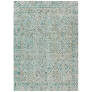 HomeRoots 8 X 10 Turquoise Geometric Polyester Area Rug Washable Stain Resistant Patio 739226