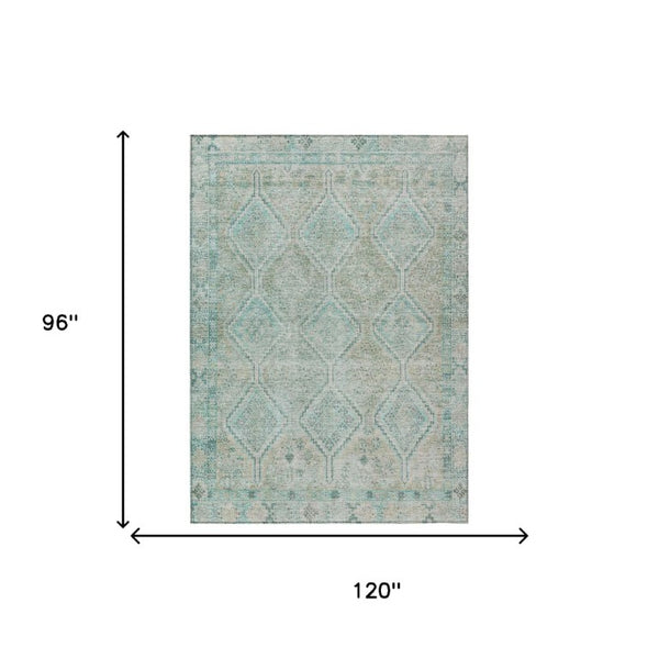 8 X 10 Turquoise Geometric Polyester Area Rug Washable Stain Resistant Patio