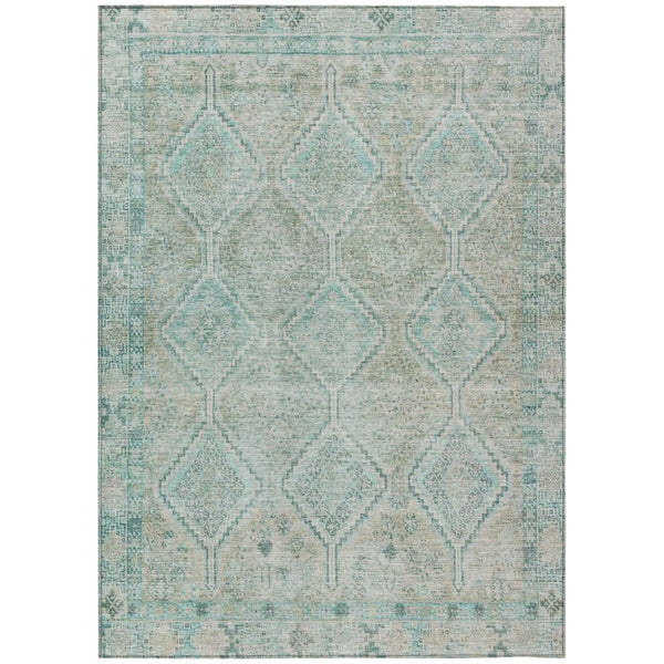 HomeRoots 10 Ft Geometric Polyester Area Rug Washable Stain Resistant Teal Indoor Outdoor 739228