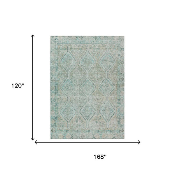 10 Ft Geometric Polyester Area Rug Washable Stain Resistant Teal Indoor Outdoor