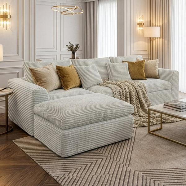English Elm 108-inch Corduroy Sectional Sofa with Cloud Cushions for Relaxed Living Room Lounging W5105S00002