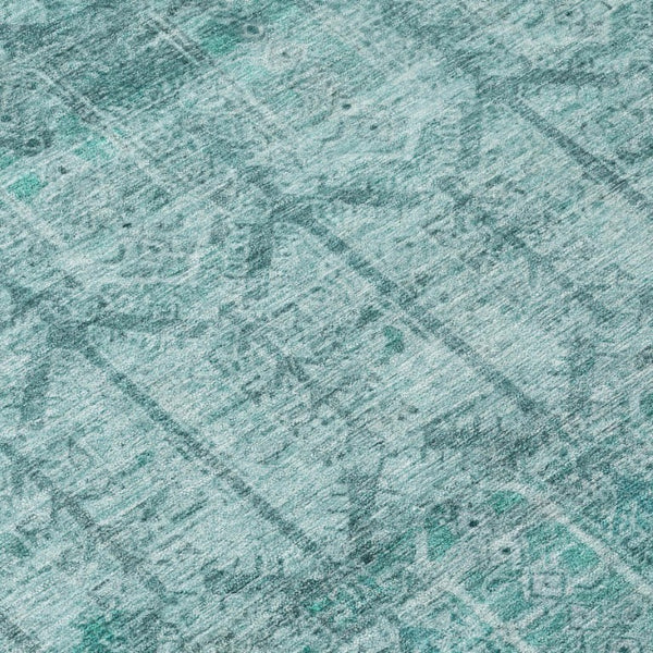 8 Ft Round Tribal Geometric Aqua Teal Polyester Washable Indoor Outdoor Rug