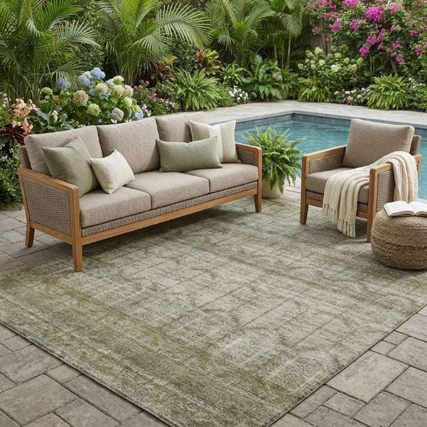 5x8 Beige Brown Tribal Polyester Area Rug Washable Stain Resistant Indoor Outdoor