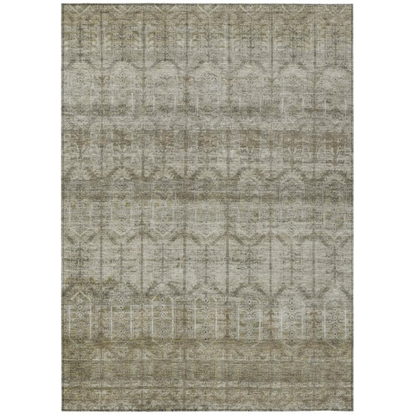 HomeRoots 5x8 Beige Brown Tribal Polyester Area Rug Washable Stain Resistant Indoor Outdoor 739242