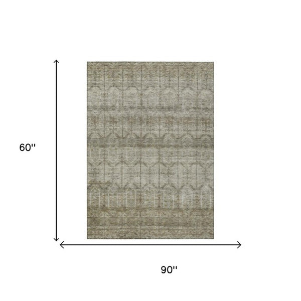 5x8 Beige Brown Tribal Polyester Area Rug Washable Stain Resistant Indoor Outdoor