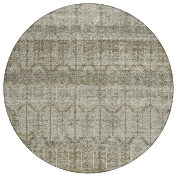 8 Foot Round Tribal Geometric Polyester Area Rug Washable for Patio or Family Room