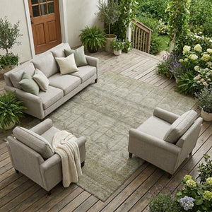 8 X 10 Tribal Beige Brown Polyester Area Rug Stain Resistant for Patio or Living Room